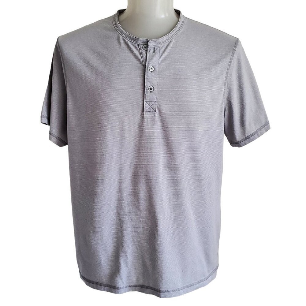 Hickey Freeman Henley Tee Shirt Cotton Blend Grey & White Striped  Size XXL